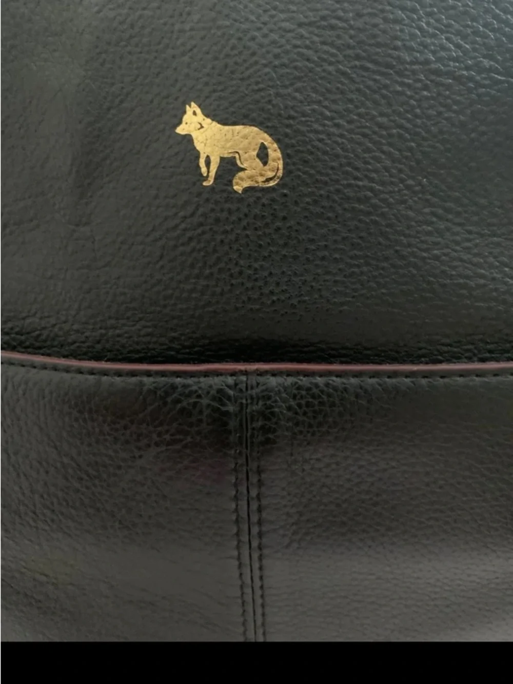 Emma Fox Black Leather Tote with Gold Fox Emblem